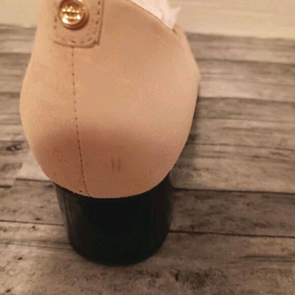 Cole Haan W26302 Suede Cap Toe Block Heel Pumps Tan/Nude Black Patent 8B - Picture 11 of 11